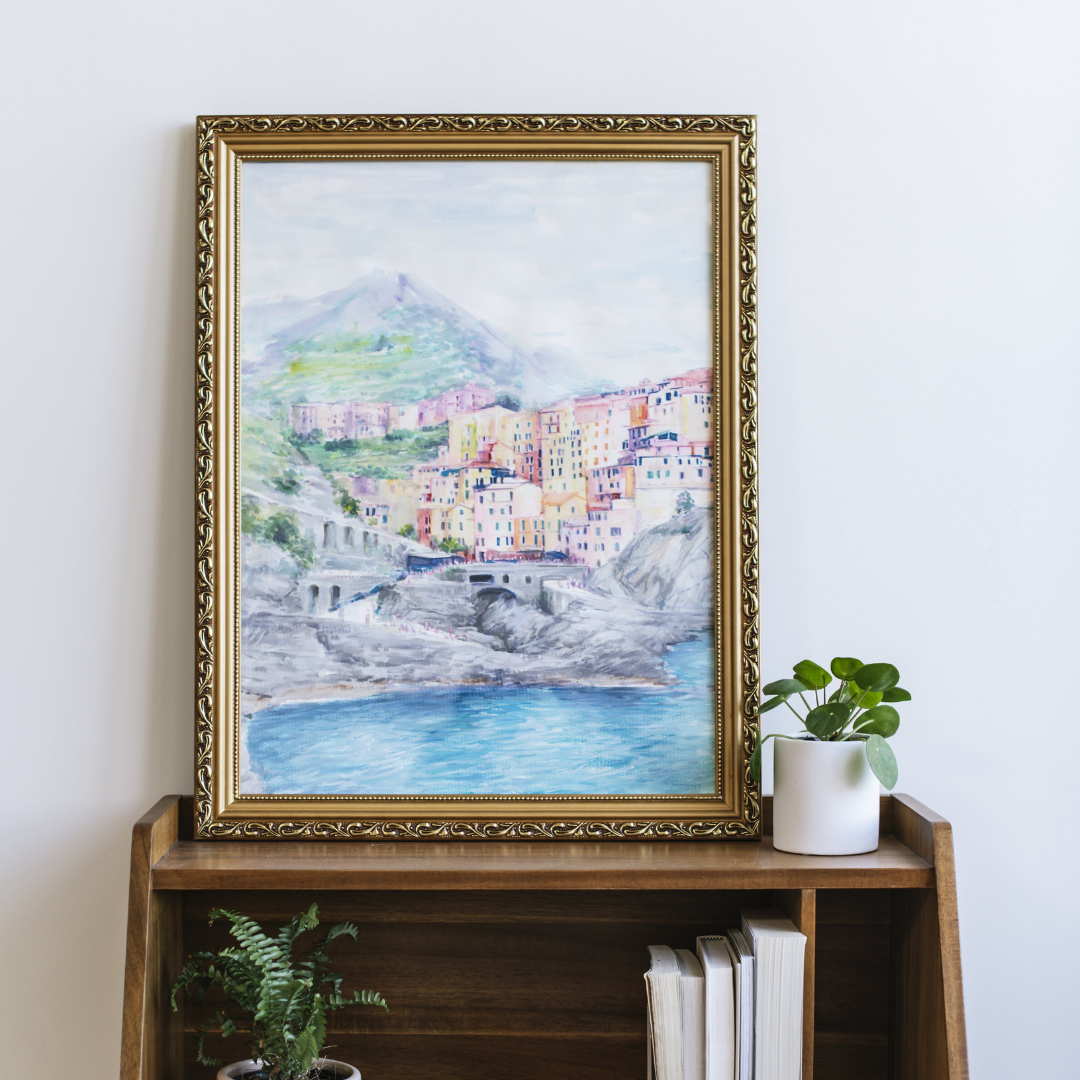 santorini-photo-to-travel-painting-framed-on-desk