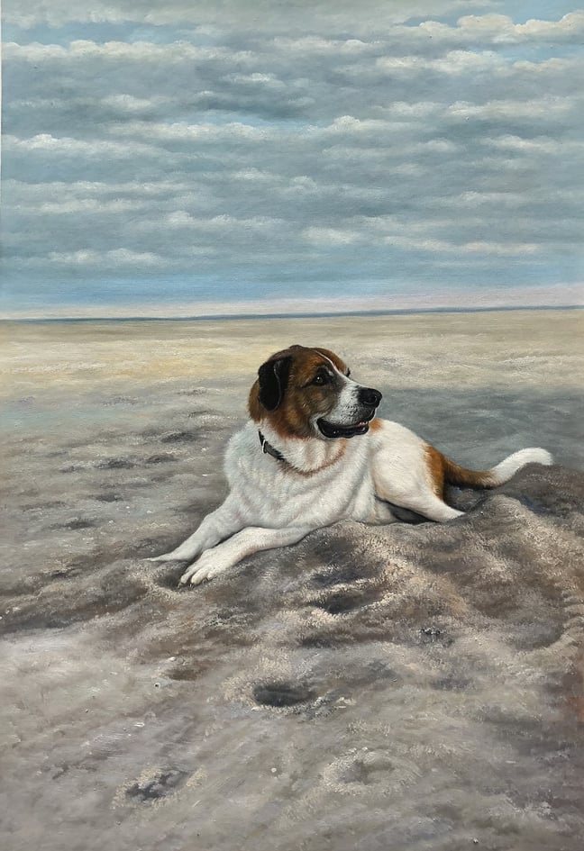 2160-st-bernard-on-beach-custom-oil-painting